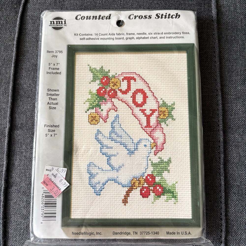 Christmas Joy Dove Vintage Counted Cross Stitch Kit by Needlemagic Inc NMI 1990s